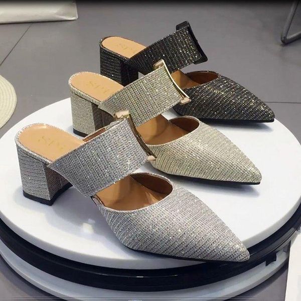 women's shoes popular pointed toe small single shoes women's mid-heel thick heel temperament sandals, Black
women's shoes popular pointed toe small single shoes women's mid-heel thick heel temperament sandals, Black