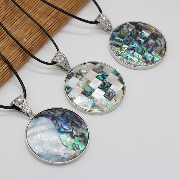 pendant necklaces natural shell necklace exquisite round shape abalone white charms long wax rope for jewelry gift, Silver 
pendant necklaces natural shell necklace exquisite round shape abalone white charms long wax rope for jewelry gift, Silver