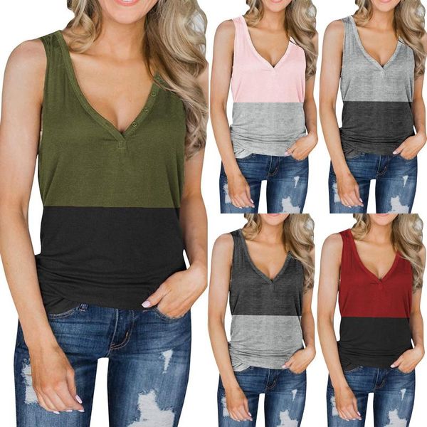 #48 summer womens casual loose color matching button v-neck sleeveless vests women singlet camiseta tirantes v mujer, Black;white
#48 summer womens casual loose color matching button v-neck sleeveless vests women singlet camiseta tirantes v mujer, Black;white