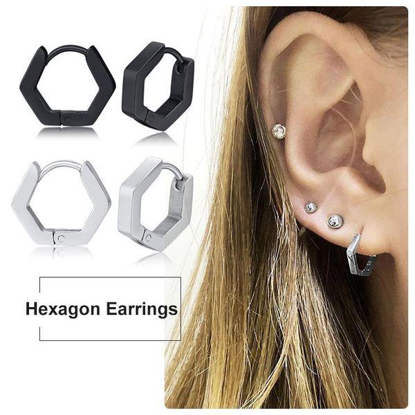 hoop & huggie geometric hexagon earrings stainless steel tiny minimalist women men punk jewelry, Golden;silver
hoop & huggie geometric hexagon earrings stainless steel tiny minimalist women men punk jewelry, Golden;silver