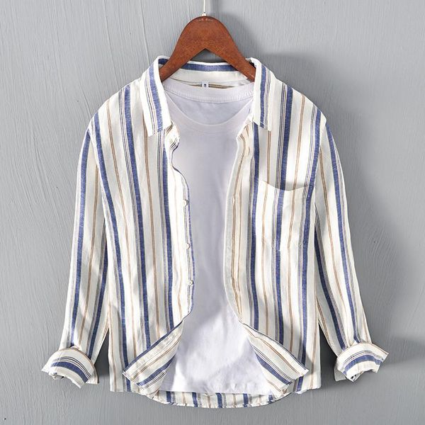 men's casual shirts 2021 arrival long-sleeved cotton and linen striped shirt men fashion comfortable for camisa chemise, White;black
men's casual shirts 2021 arrival long-sleeved cotton and linen striped shirt men fashion comfortable for camisa chemise, White;black