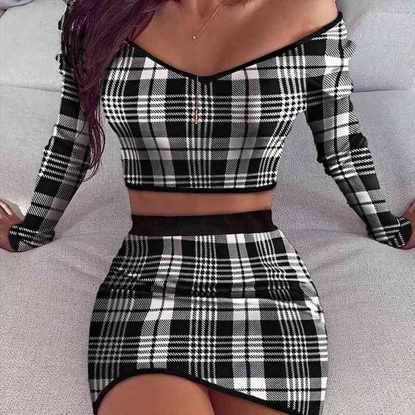 2pcs women streetwear deep v neck plaid long sleeve off shoulder blouse mini bodycon skirt outfits set, Gray
2pcs women streetwear deep v neck plaid long sleeve off shoulder blouse mini bodycon skirt outfits set, Gray