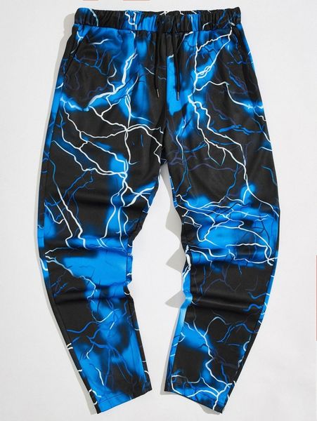 men lightning print pants 819p#, Black