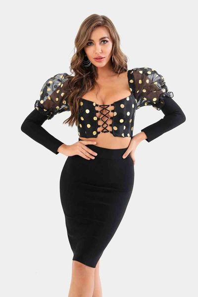 two piece dress selling women's pieces bandage set black full sleeves lace up strap party mini suit ieo8, White
two piece dress selling women's pieces bandage set black full sleeves lace up strap party mini suit ieo8, White
