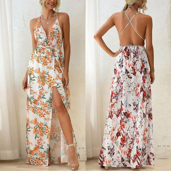casual dresses women floral v neck sling dress long maxi summer ladies beach boho split vestidos, Black;gray
casual dresses women floral v neck sling dress long maxi summer ladies beach boho split vestidos, Black;gray