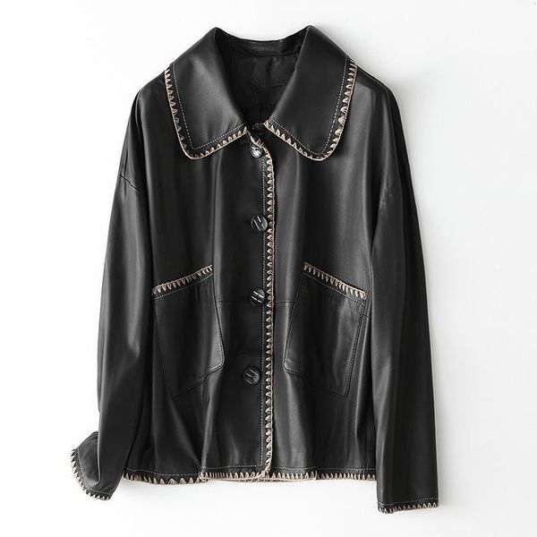 women's leather & faux size s m l xxl fashion short real coat for women female turn down collar sheepskin jacket autumn outwear, Black
women's leather & faux size s m l xxl fashion short real coat for women female turn down collar sheepskin jacket autumn outwear, Black