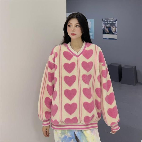 women's hoodies & sweatshirts winter harajuku style tooling v-neck vintage heart-shaped pattern design full sleeve pullover lambswool o, Black
women's hoodies & sweatshirts winter harajuku style tooling v-neck vintage heart-shaped pattern design full sleeve pullover lambswool o, Black