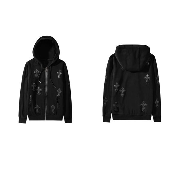 hearts/chrome hoodie brand high street three dimensional embroidery leather cross men's women's same couple zipper cardigan hooded, Black
hearts/chrome hoodie brand high street three dimensional embroidery leather cross men's women's same couple zipper cardigan hooded, Black