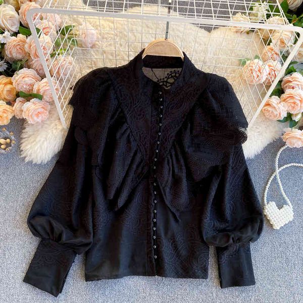 women's blouses & shirts beaded button retro embroidery lace ruffled patchwork shirt stand collar puff sleeve femme blusas women nhei, White
women's blouses & shirts beaded button retro embroidery lace ruffled patchwork shirt stand collar puff sleeve femme blusas women nhei, White