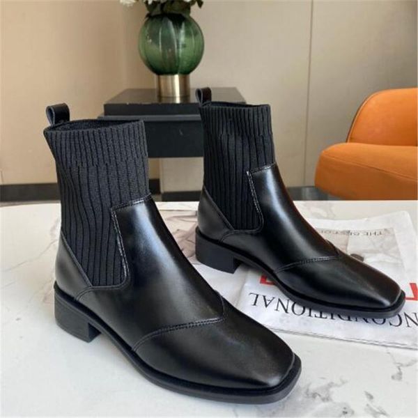 boots fashion women's thick heel elastic socks spring and autumn single square head short, Black
boots fashion women's thick heel elastic socks spring and autumn single square head short, Black