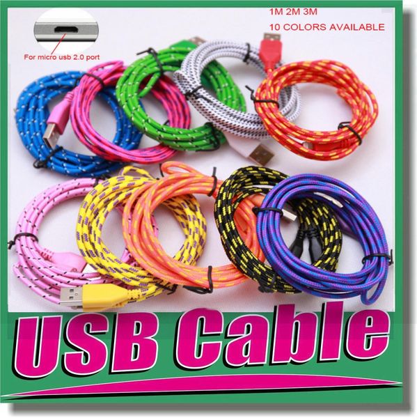 

1m/2m /3m 6ft 10ft braided fabic nylon woven usb data sync charger cable cord wire for android phone smart cell phone om-e3