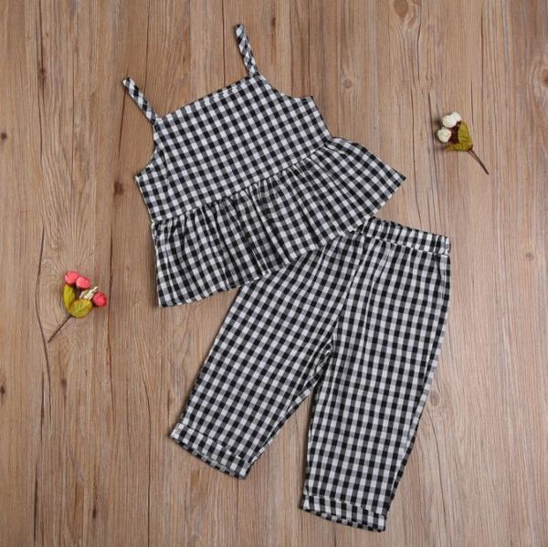 clothing sets kids toddler girls 2 pcs clothes plaid spaghetti straps sleeveless ruffle blouse + long pant, White
clothing sets kids toddler girls 2 pcs clothes plaid spaghetti straps sleeveless ruffle blouse + long pant, White