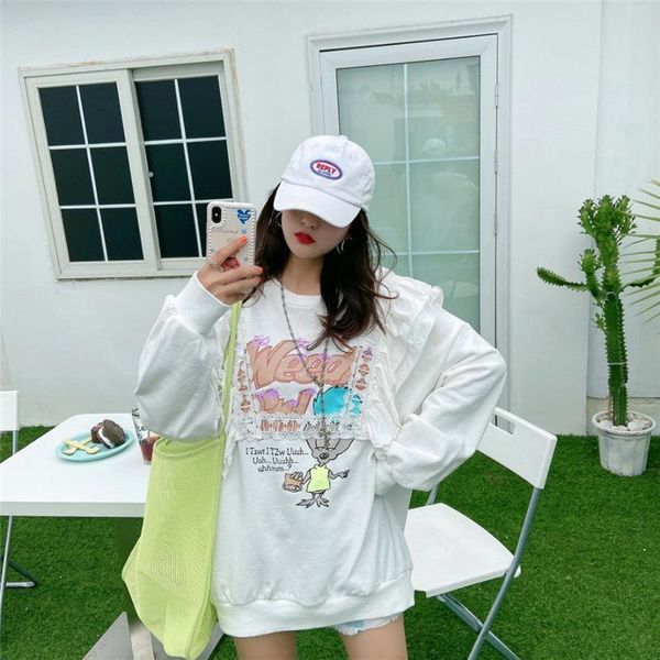 women's hoodies & sweatshirts 2021 autumn winter sweatshirt women fashion ruffle letter printing cartoons lace splicing heavy industry, Black
women's hoodies & sweatshirts 2021 autumn winter sweatshirt women fashion ruffle letter printing cartoons lace splicing heavy industry, Black