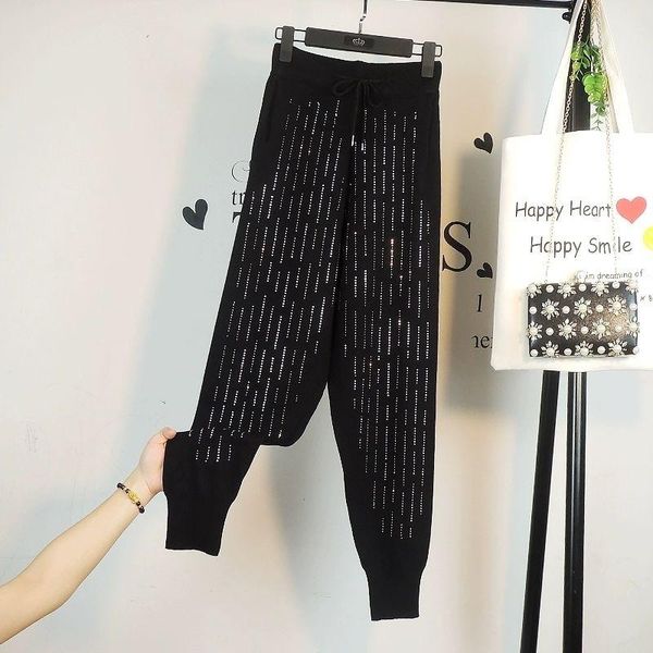 women's pants & capris ladies diamond high waist casual loose autumn and winter all-match black knitted harem, Black;white
women's pants & capris ladies diamond high waist casual loose autumn and winter all-match black knitted harem, Black;white