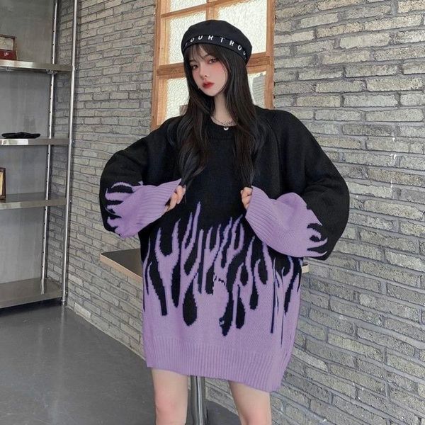 women's sweaters high street fashion brand bf printing flame sweater net red round neck loose women plus size, White;black
women's sweaters high street fashion brand bf printing flame sweater net red round neck loose women plus size, White;black