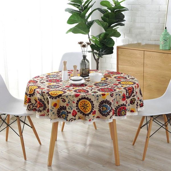 table cloth bohemian national style round tablecloth with lace decor printed dustproof desk cover quality cotton party covers
table cloth bohemian national style round tablecloth with lace decor printed dustproof desk cover quality cotton party covers