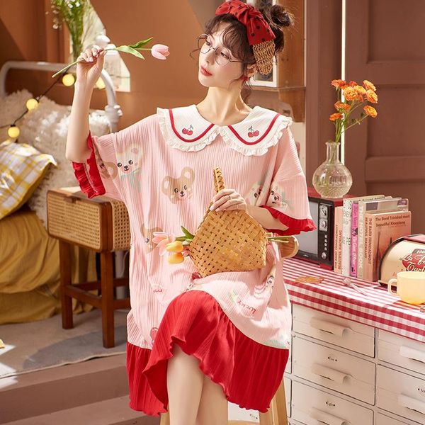 women's sleepwear cute doll collar sweet bear color matching lotus leaf sleeve summer casual playful soft plus size home wear, Black;red
women's sleepwear cute doll collar sweet bear color matching lotus leaf sleeve summer casual playful soft plus size home wear, Black;red