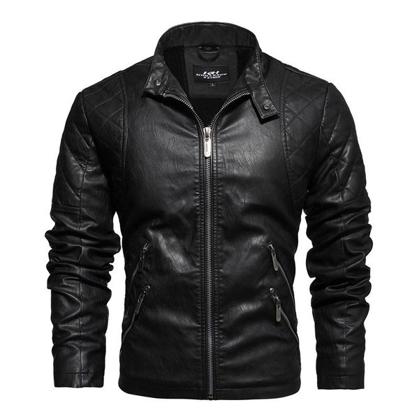 solid color checkered stitching motorcycle style men's leather jacket, high-quality stand-up collar, retro comfort, windproof, fashiona, Black
solid color checkered stitching motorcycle style men's leather jacket, high-quality stand-up collar, retro comfort, windproof, fashiona, Black