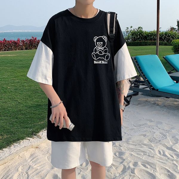 men's t-shirts short sleeve black white loose t shirt men's 2021 summer classic patchwor tshirt tees casual clothes plus overs, White;black
men's t-shirts short sleeve black white loose t shirt men's 2021 summer classic patchwor tshirt tees casual clothes plus overs, White;black