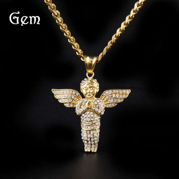 new color preserving electroplated diamond inlaid angel pendant men's hip hop angel necklace, Silver
new color preserving electroplated diamond inlaid angel pendant men's hip hop angel necklace, Silver