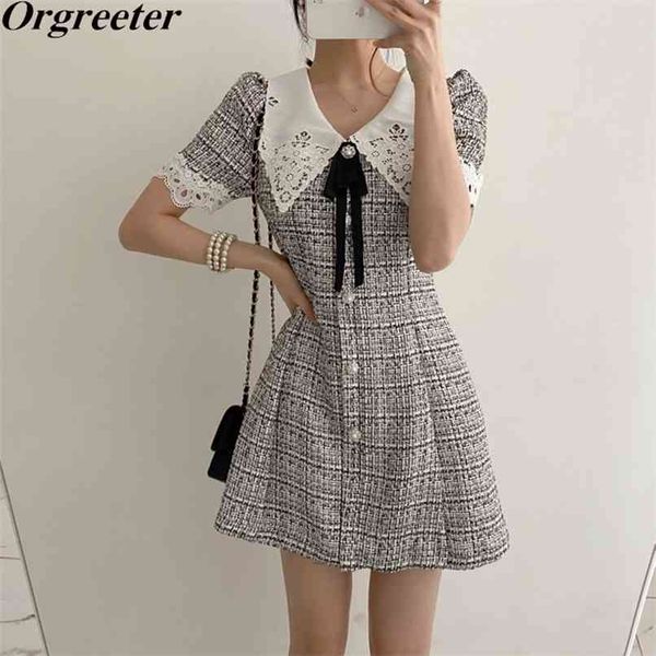 ol tweed woolen dress women summer robe sweet lace peter pan collar bow slim waist plaid vestidos temperament female 210602, Black;gray
ol tweed woolen dress women summer robe sweet lace peter pan collar bow slim waist plaid vestidos temperament female 210602, Black;gray