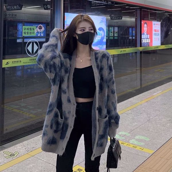 korean lazy style mohair leopard v-neck knitted cardigan small girl medium long loose sweater, White
korean lazy style mohair leopard v-neck knitted cardigan small girl medium long loose sweater, White