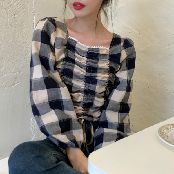women's blouses & shirts women spring square collar long sleeve cotton plaid lace blouse drawstring short shirt casual elastic pullover, White
women's blouses & shirts women spring square collar long sleeve cotton plaid lace blouse drawstring short shirt casual elastic pullover, White