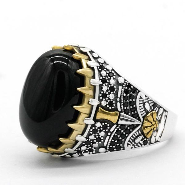 cluster rings real 925 sterling silver jewelry for men women natural onyx vintage golden crown with black stone turkish male female, Golden;silver
cluster rings real 925 sterling silver jewelry for men women natural onyx vintage golden crown with black stone turkish male female, Golden;silver