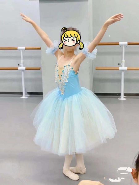 sky blue long ballet tutu kids girls romantic contemporary dance women ballerina dress costumes, Black;red