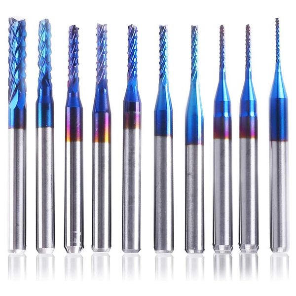 professional drill bits 10 pcs nano blue coat end mill cnc router pcb milling cutter 0.8-3mm 1/8 inch shank engraving bit rotary burrs
professional drill bits 10 pcs nano blue coat end mill cnc router pcb milling cutter 0.8-3mm 1/8 inch shank engraving bit rotary burrs