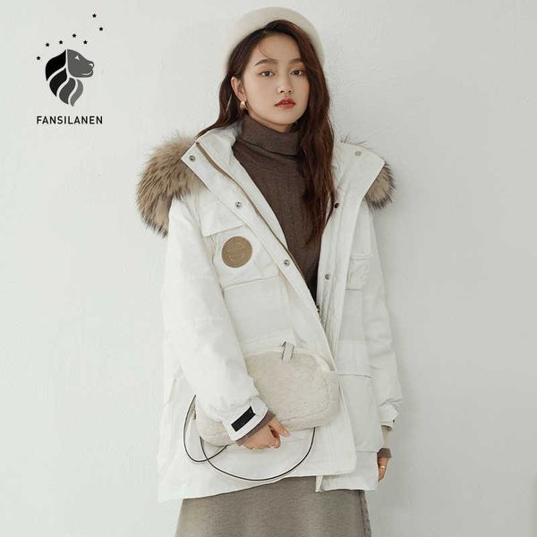 fansilanen fur collar casaul hooded white down jacket women wram autumn winter coat female light thermal puffer parka 210607, Black
fansilanen fur collar casaul hooded white down jacket women wram autumn winter coat female light thermal puffer parka 210607, Black