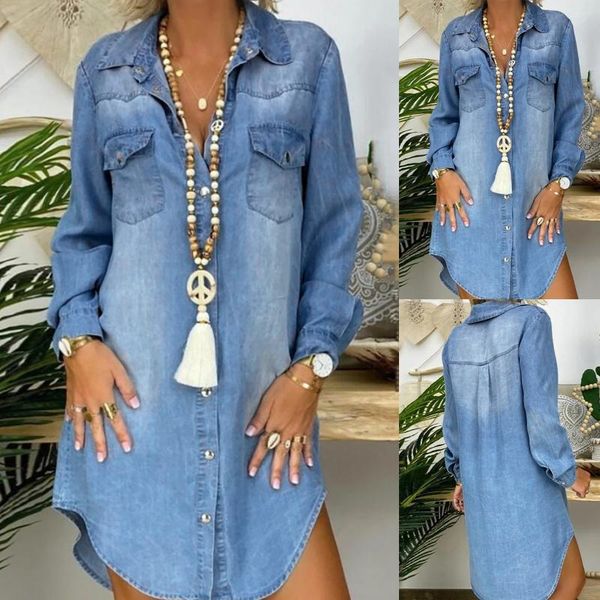 casual dresses women's dress 2021 autumn fashion pocket long sleeve button loose denim shirt droshi, Black;gray
casual dresses women's dress 2021 autumn fashion pocket long sleeve button loose denim shirt droshi, Black;gray