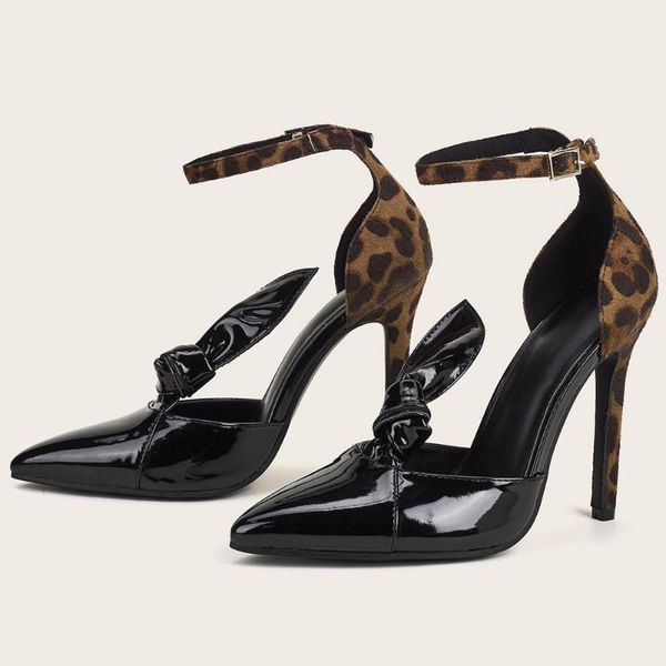2021 woman shoes brand design bow knot pointed toe leopard ankle strap summer party sandals, Black
2021 woman shoes brand design bow knot pointed toe leopard ankle strap summer party sandals, Black