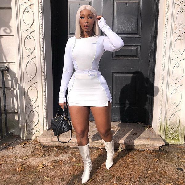 2021 new reflective two piece sets women o neck long sleeve adjustable side slit skirt autumn street lady 2 pcs outfits f0jz, White
2021 new reflective two piece sets women o neck long sleeve adjustable side slit skirt autumn street lady 2 pcs outfits f0jz, White