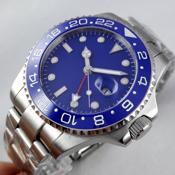 wristwatches 40mm sterile blue dial sapphire glass date luminous ceramic bezel steel bracelet red gmt automatic movement men's watch, Slivery;brown
wristwatches 40mm sterile blue dial sapphire glass date luminous ceramic bezel steel bracelet red gmt automatic movement men's watch, Slivery;brown