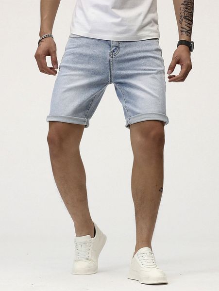 men light washed rolled hem denim shorts 2165#, Blue
men light washed rolled hem denim shorts 2165#, Blue