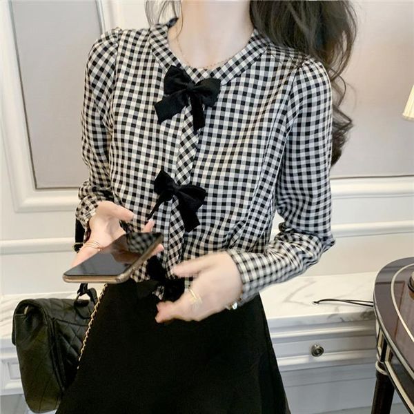 short plaid pattern bowknot women blouses females long sleeved autumn winter blouse for femme blusa mujer, White
short plaid pattern bowknot women blouses females long sleeved autumn winter blouse for femme blusa mujer, White