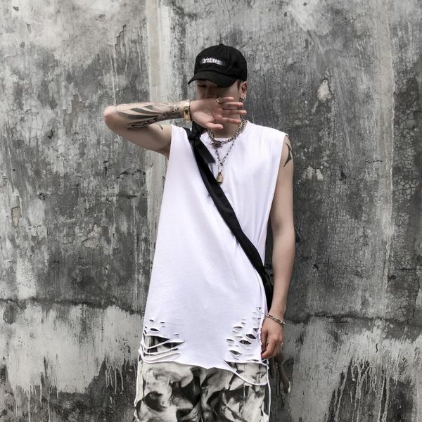 men' tank holes broke vintage oversized men couple 2021 fashion design original summer sleeveless cotton streetwear, White;black
men' tank holes broke vintage oversized men couple 2021 fashion design original summer sleeveless cotton streetwear, White;black