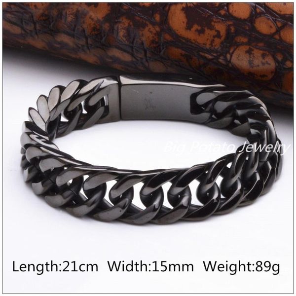 charm bracelets 8.26"*15mm 89g heavy thick black tone curb cuban mens chain 316l stainless steel bracelet bangle high quality, Golden;silver
charm bracelets 8.26"*15mm 89g heavy thick black tone curb cuban mens chain 316l stainless steel bracelet bangle high quality, Golden;silver