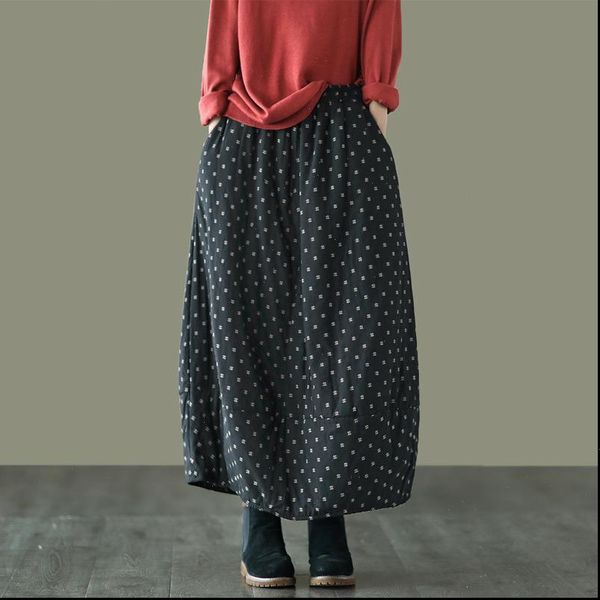 2020 autumn winter print cotton skirt women elastic waist thick warm long skirts female loose vintage skirt, Black
2020 autumn winter print cotton skirt women elastic waist thick warm long skirts female loose vintage skirt, Black
