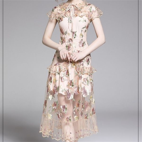 elegant flower embroidery overlay mesh dress summer women runway short sleeve o-neck lace-up ruffles slim party 210603, Black;gray
elegant flower embroidery overlay mesh dress summer women runway short sleeve o-neck lace-up ruffles slim party 210603, Black;gray