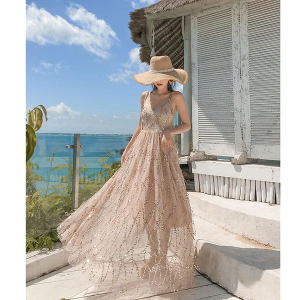 casual dresses women's maxi beach dress ladies chic v neck backless sequined mesh elegant suspender vestido 2021 pretty party drs, Black;gray
casual dresses women's maxi beach dress ladies chic v neck backless sequined mesh elegant suspender vestido 2021 pretty party drs, Black;gray