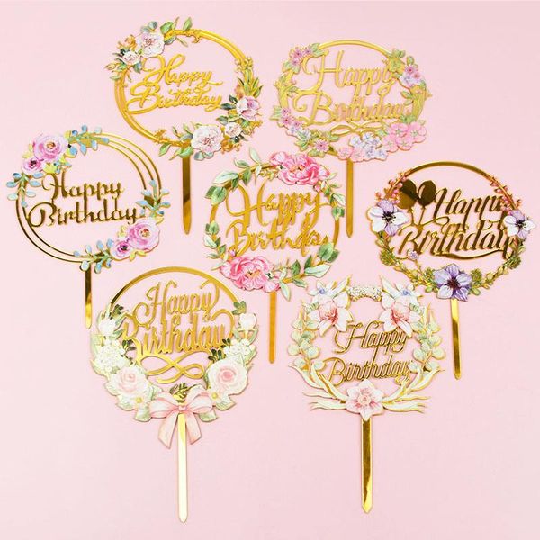 1pc flowers happy birthday cake er golden acrylic cake flags birthday party baby shower dessert baking er decoration
1pc flowers happy birthday cake er golden acrylic cake flags birthday party baby shower dessert baking er decoration