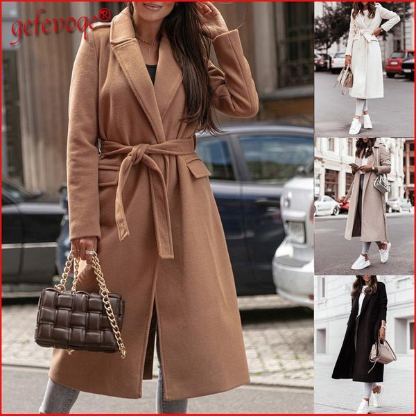women's wool & blends winter clothes women 2021 elegant notched collar overcoat long bandage woolen coat office lady solid cardigan vin, Black
women's wool & blends winter clothes women 2021 elegant notched collar overcoat long bandage woolen coat office lady solid cardigan vin, Black