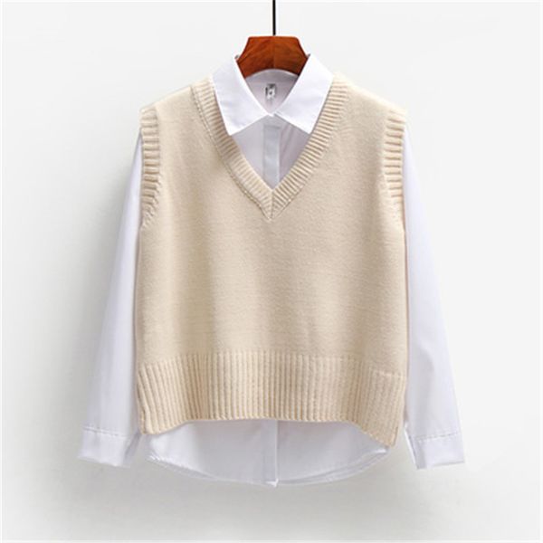 women sweater vest sleeveless loose knitted sweaters ladies v-neck pullover female outerwear, White;black
women sweater vest sleeveless loose knitted sweaters ladies v-neck pullover female outerwear, White;black