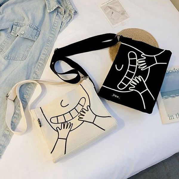 cross body smile canvas diagonal bag youth fashion casual version ladies large capacity shoulder women messenger bags
