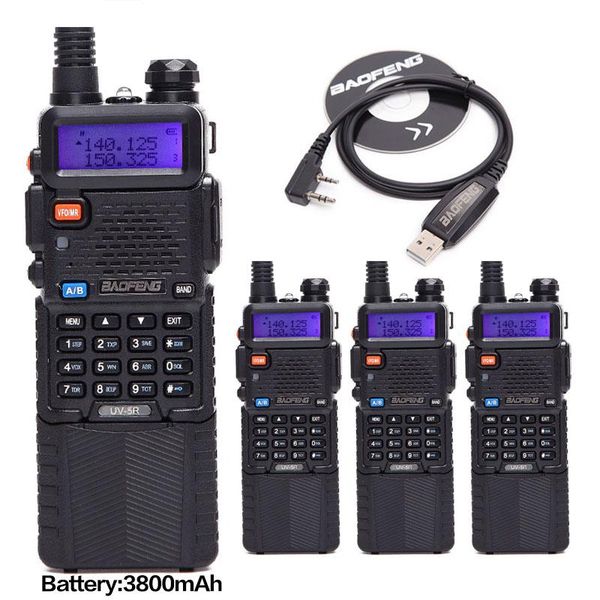 walkie talkie 4pcs/lot baofeng uv-5r with 3800mah long li-ion battery two way radio dual band 136-174&400-520mhz uv5r ham radio+cable
walkie talkie 4pcs/lot baofeng uv-5r with 3800mah long li-ion battery two way radio dual band 136-174&400-520mhz uv5r ham radio+cable