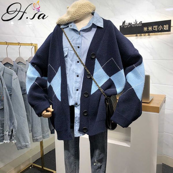h.sa spring cardigan women long sleeve winter oversized argyle cardigans v neck button up korean chic long swearer women 210716, White;black
h.sa spring cardigan women long sleeve winter oversized argyle cardigans v neck button up korean chic long swearer women 210716, White;black