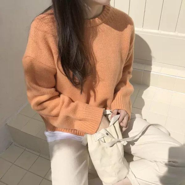 women's sweaters 2021 winter sweater women vintage round neck loose female japanese knitting cotton casual purple pullovers, White;black
women's sweaters 2021 winter sweater women vintage round neck loose female japanese knitting cotton casual purple pullovers, White;black