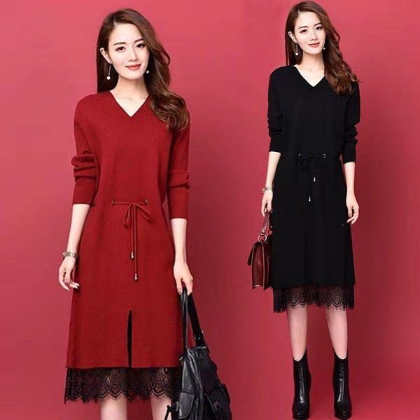 casual dresses fashion temperament lace stitching knitted mid-length dress women loose v-neck long sleeved midi, Black;gray
casual dresses fashion temperament lace stitching knitted mid-length dress women loose v-neck long sleeved midi, Black;gray